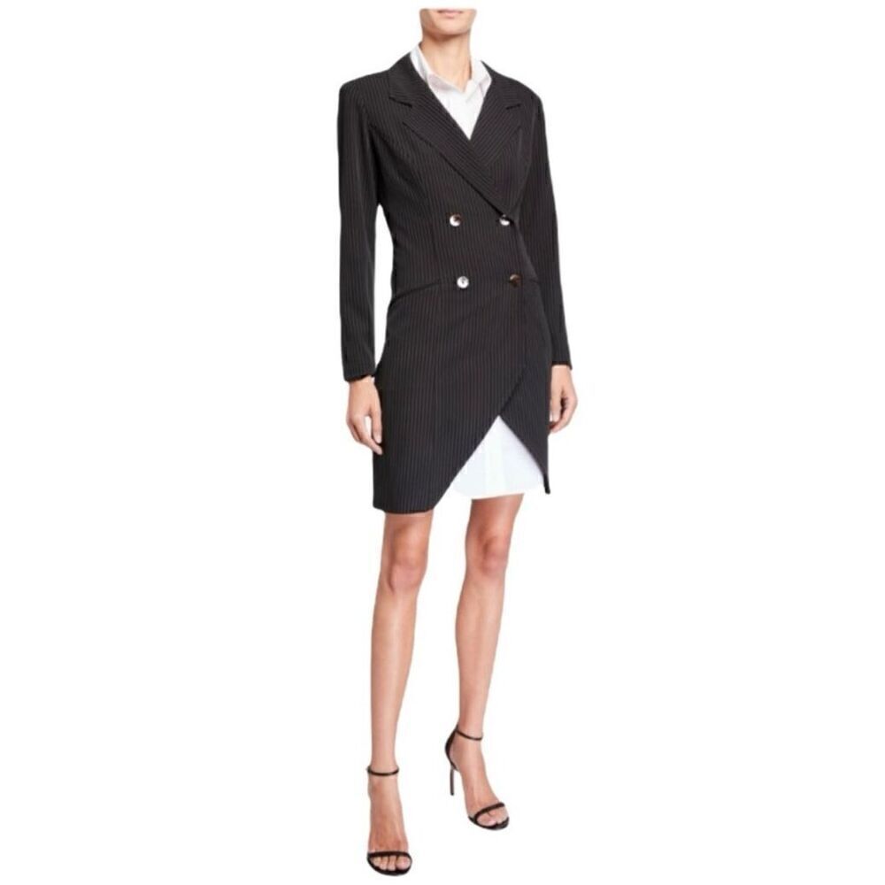 Finley Women’s Black and Ivory White Pinstripe Double Breasted 4 Button Blazer M